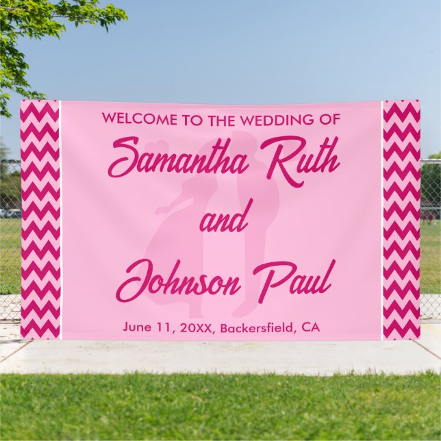 Modern Blush Pink Chevron Stripe Wedding Welcome Banner (Außenbereich)
