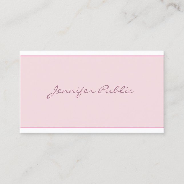 Modern Blush Pink Einfache Elegante Schrift Minima Visitenkarte (Vorderseite)
