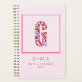 Modern Blush Pink Girly Floral Monogram Letter G Planer