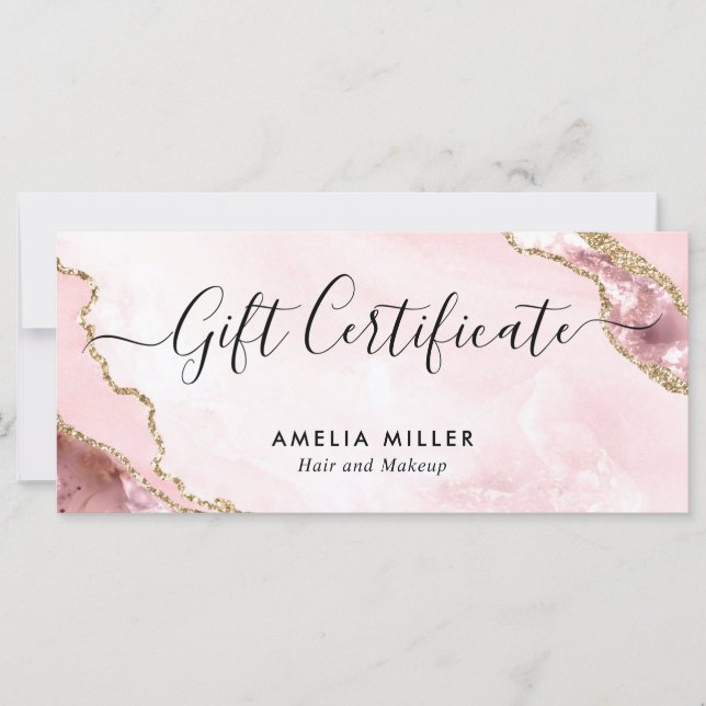 Modern Blush Pink Gold Agate Certificate Geschenkk (Vorderseite)