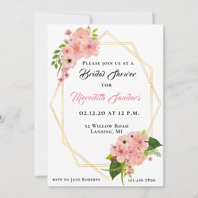 Modern Blush Pink Gold Brautparty Einladung (Vorderseite)