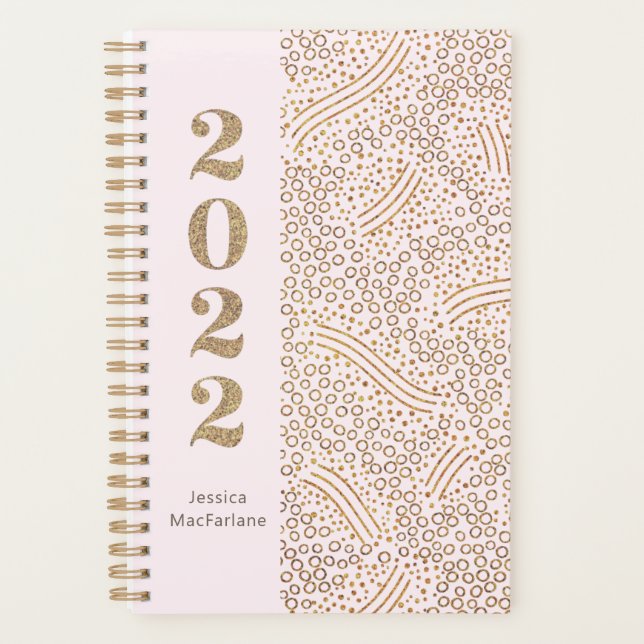 Modern Blush Pink Gold Confetti 2022 Jahr Monogram Planer (Vorderseite)