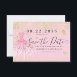 Modern Blush Pink Gold Glitzer Quinceanera Save The Date<br><div class="desc">Moderne Rosa Klassik Goldene Prinzessin Gown Dress Glitzer Sparkle Butterfly 15. Geburtstag Quinceanera Save the Date Einladung</div>