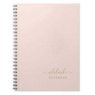Modern Blush Pink Gold Monogram Script Name Einfac Notizblock