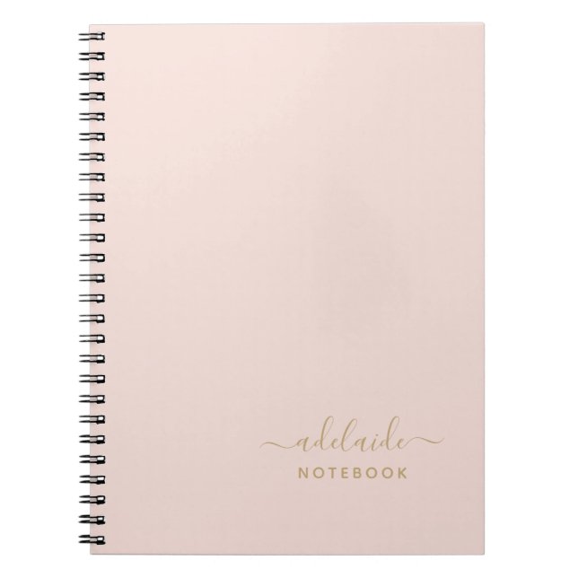 Modern Blush Pink Gold Monogram Script Name Einfac Notizblock (Vorderseite)