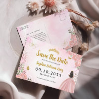 Modern Blush Pink Gold Quinceanera Save the Date