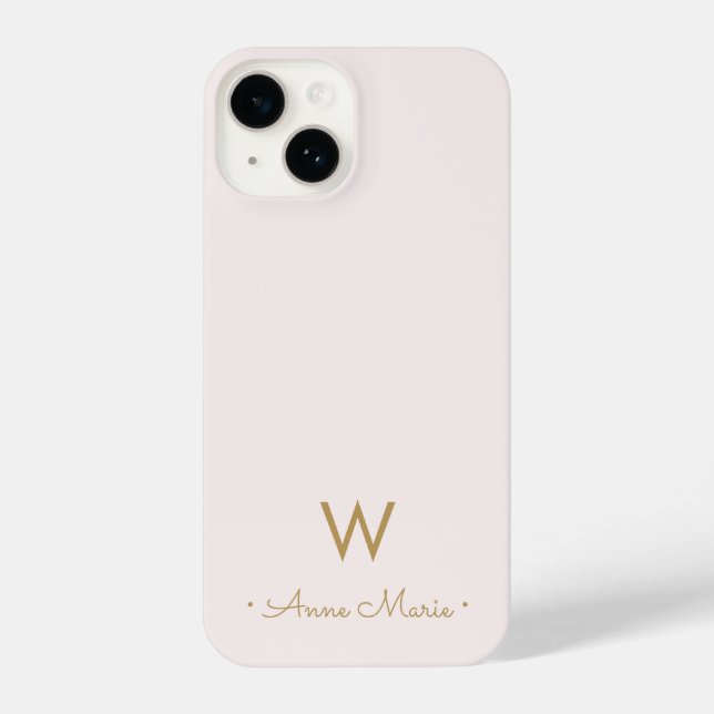Modern Blush Pink Gold Script Monogram iPhone 14 Hülle (Rückseite)