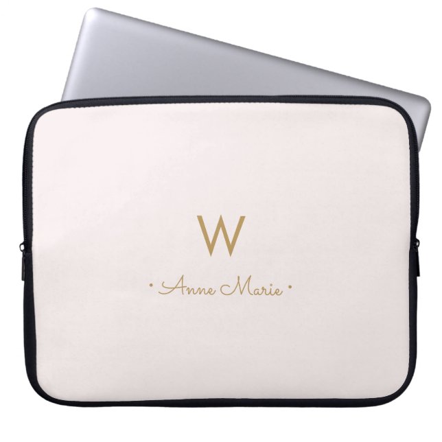 Modern Blush Pink Gold Script Monogram Laptopschutzhülle (Vorderseite)