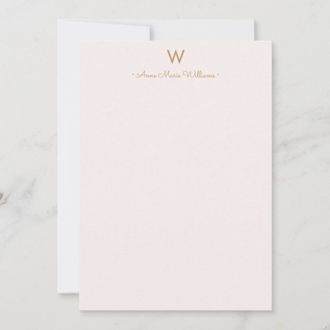 Modern Blush Pink Gold Script Monogram Mitteilungskarte (Vorderseite)