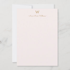 Modern Blush Pink Gold Script Monogram Mitteilungskarte