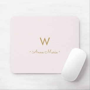 Modern Blush Pink Gold Script Monogram Mousepad