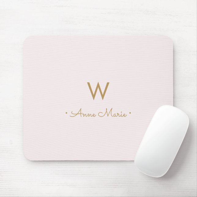 Modern Blush Pink Gold Script Monogram Mousepad (Mit Mouse)