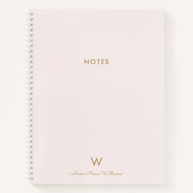 Modern Blush Pink Gold Script Monogram Notizbuch (Vorderseite)