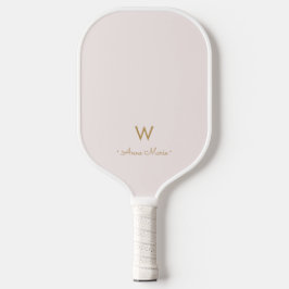 Modern Blush Pink Gold Script Monogram Pickleball Schläger