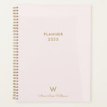 Modern Blush Pink Gold Script Monogram Planer<br><div class="desc">Modern Blush Pink Gold Script Monogram Planer. Modernes,  elegantes Monogramm-Design mit handgeschriebener,  minimalistischer Schriftzeichen-Typografie und serifenloser Blocktypografie auf elegantem pastellfarbenem,  blass rosa Hintergrund. Das Monogramm und der Name können leicht personalisiert werden.</div>