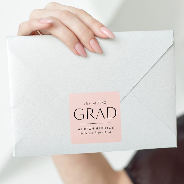 Modern Blush Pink Graduation Quadratischer Aufkleber (Von Creator hochgeladen)