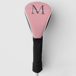 Modern Blush Pink Gray Monogram Girly Chic Script Golf Headcover