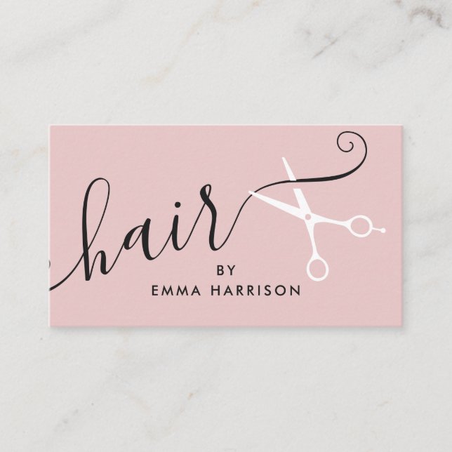 Modern blush pink haar stylistin weiße schere logo visitenkarte (Vorderseite)