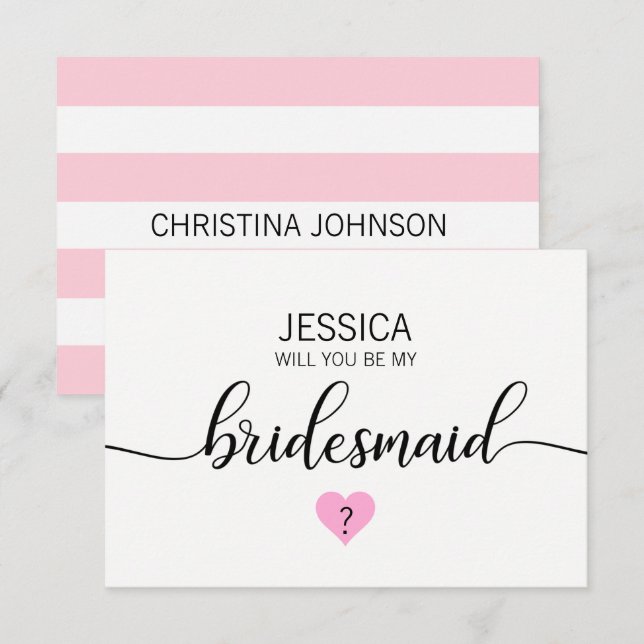 Modern Blush PINK Herz Werden Sie meine Bridesmaid Einladung (Vorne/Hinten)