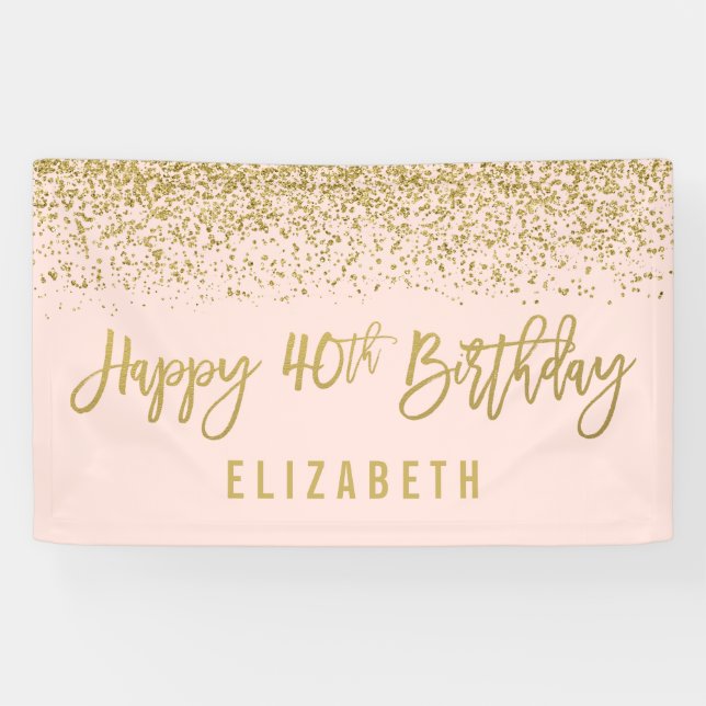 Modern Blush Pink Imitate Gold Glitzer 40. Geburts Banner (Horizontal)
