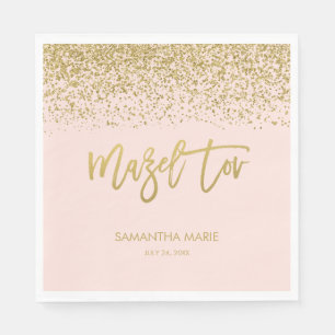 Modern Blush Pink Imitats Gold Glitzer Mazel Tov Serviette