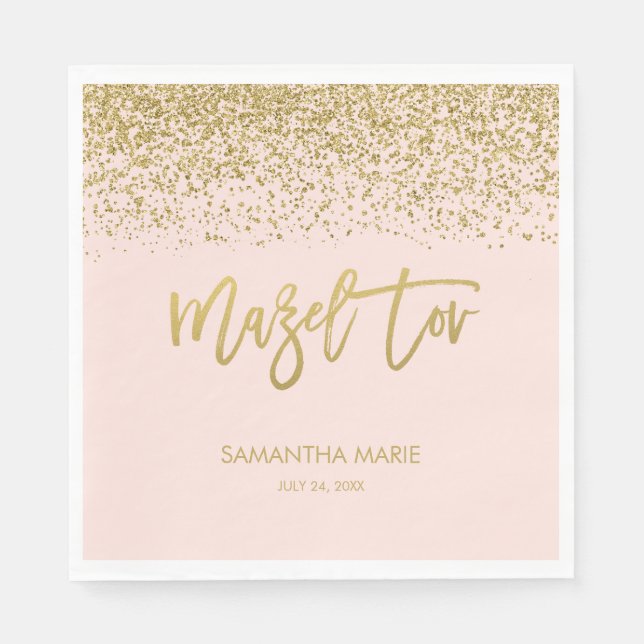 Modern Blush Pink Imitats Gold Glitzer Mazel Tov Serviette (Vorderseite)