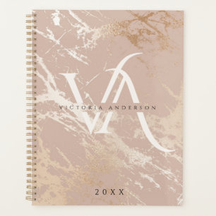 Modern Blush Pink Marmor White Monogram Custom Planer