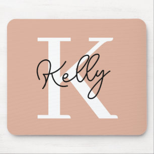 Modern Blush Pink Monogram Script Mousepad