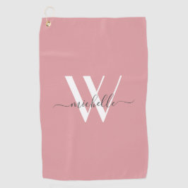 Modern Blush Pink Monogram Script Name Stilvoll  Golfhandtuch