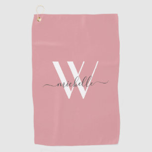 Modern Blush Pink Monogram Script Name Stilvoll Golfhandtuch