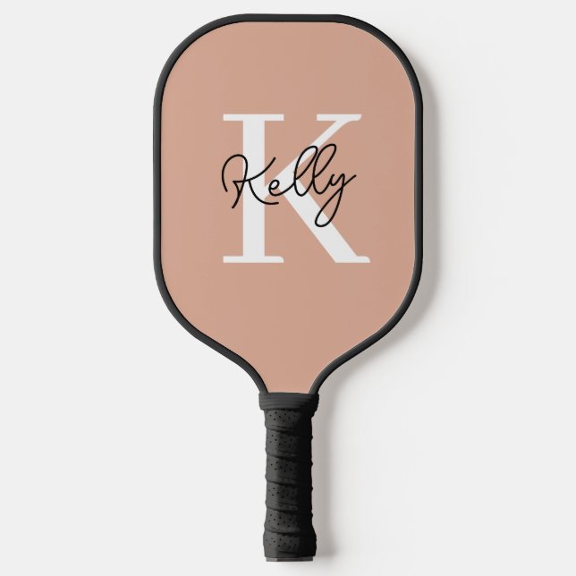 Modern Blush Pink Monogram Script Pickleball Schläger (Vorderseite)