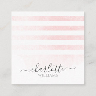 Modern Blush Pink Ombre White Strips Signature Quadratische Visitenkarte