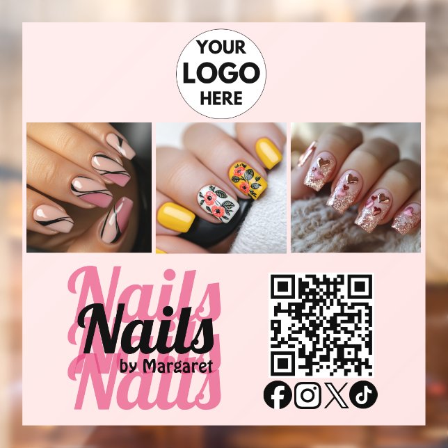 Modern Blush Pink QR-Code-Logo Foto Nagelstudio Fensteraufkleber (Blatt 2)