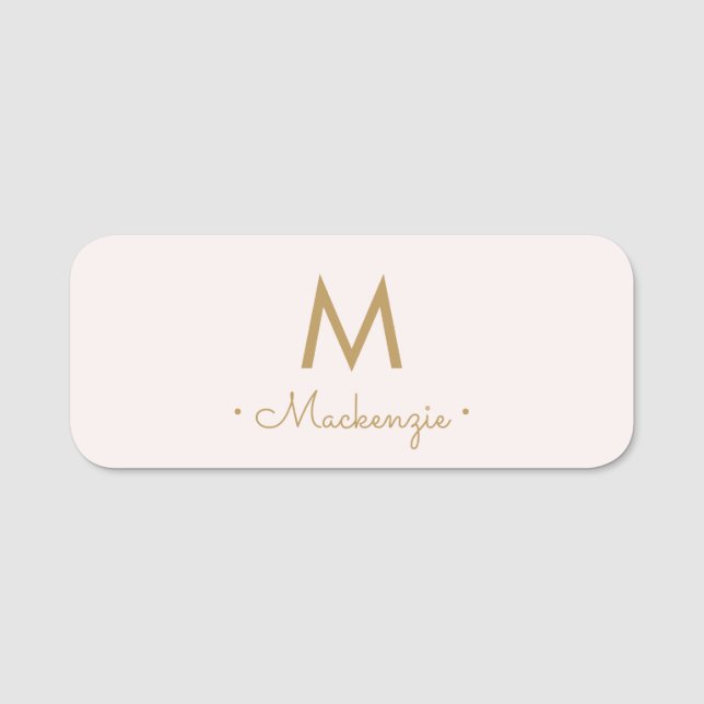 Modern Blush Pink Script Monogram Namensschild (Vorderseite)