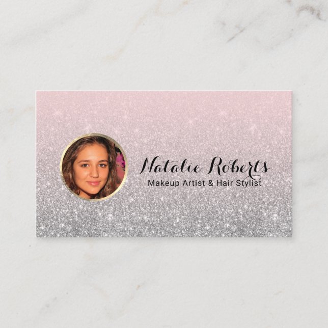 Modern Blush Pink Silver Glitzer Custom Foto Visitenkarte (Vorderseite)