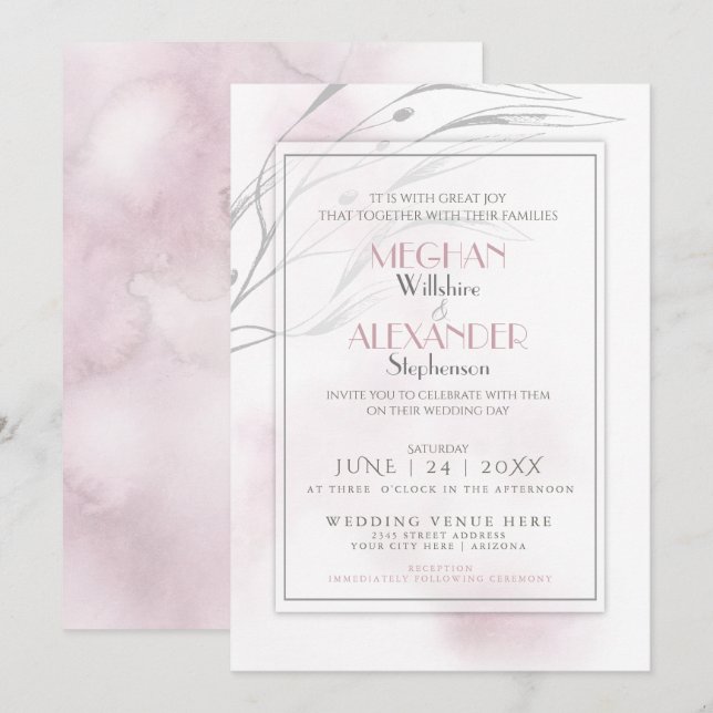 Modern Blush Pink Watercolor Splash Einladung (Vorne/Hinten)