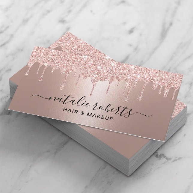 Modern Blush Rose Gold Tropfen Schönheitssalon & W Visitenkarte (Von Creator hochgeladen)