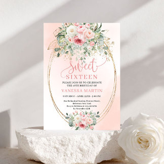 Modern Blush Roses Sweet Sixteen Birthday Invite Einladung