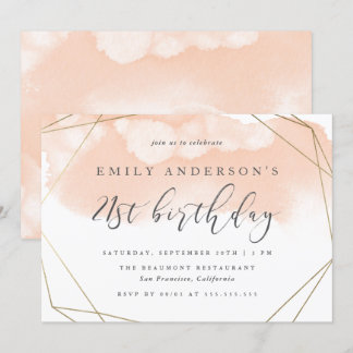 Modern Blush Wassercolor Geometric 21. Geburtstag Einladung