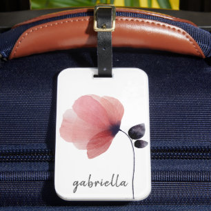 Modern Blush Watercolor Poppy Blume Gepäckanhänger