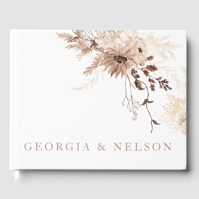 Modern Bohemian Beige Floral Wedding Gästebuch (Vorderseite)