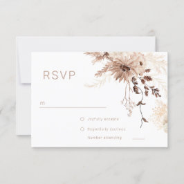 Modern Bohemian Beige Floral Wedding RSVP Karte