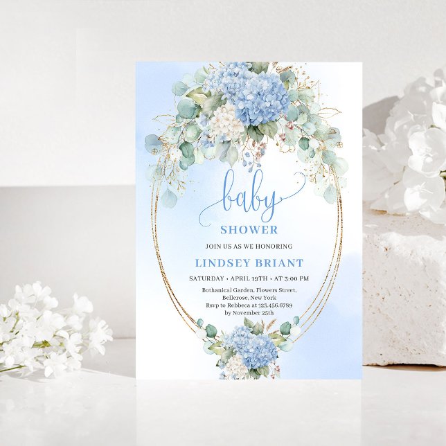 Modern Bohemian Blue Floral Baby Shower Invitation Einladung (Modern Bohemian Blue Floral Baby Shower Invitation)