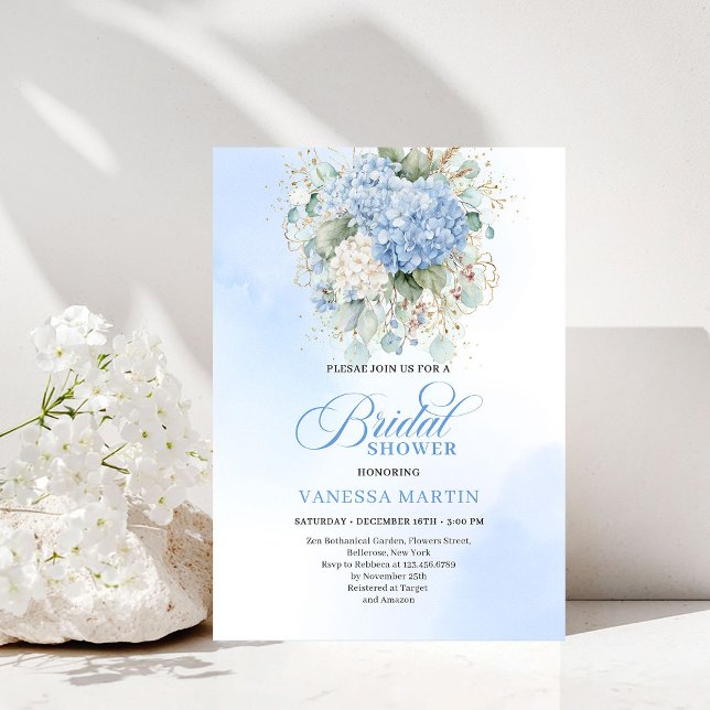 Modern Bohemian Blue Floral Bridal Shower Invite Einladung (Modern Bohemian Blue Floral Bridal Shower Invitation)