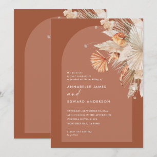 Modern bohemian terracotta pampas grass wedding