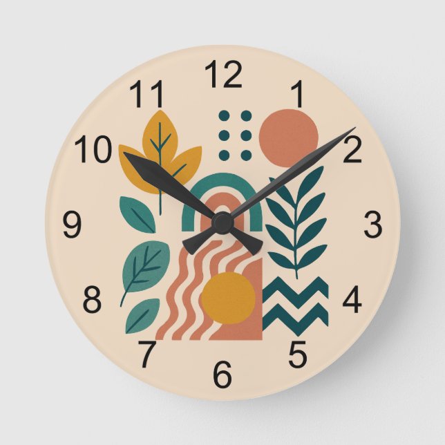 Modern Boho Abstrakte Natur Runde Wanduhr (Vorderseite)