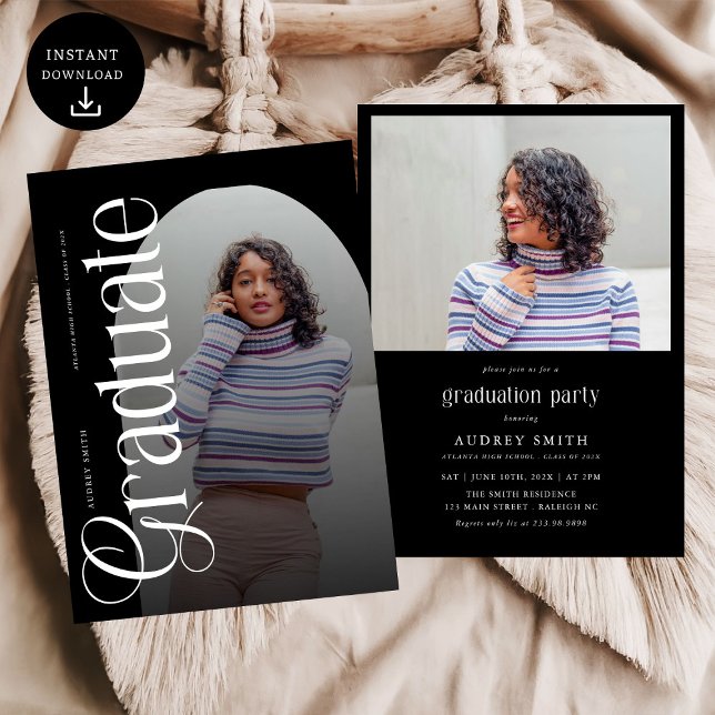 Modern Boho Arch 2 Photos Graduation Einladung (Von Creator hochgeladen)