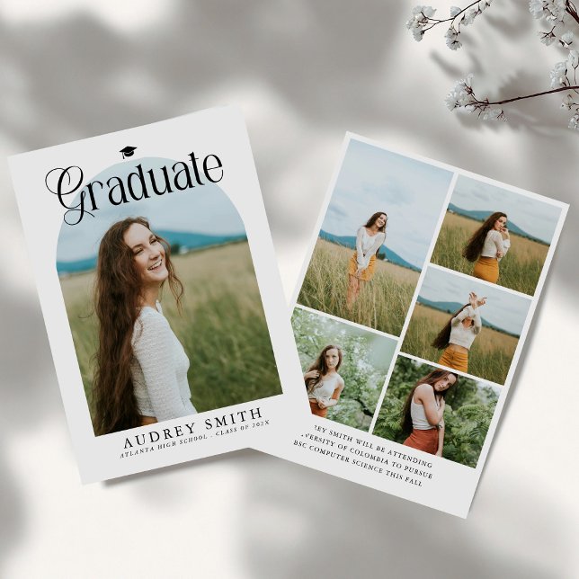 Modern Boho Arch 6 Photos Graduation Announcement Einladung (Von Creator hochgeladen)