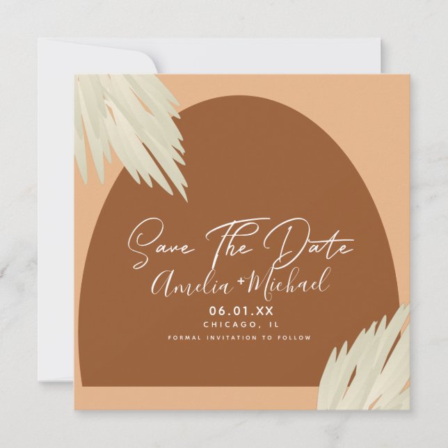 Modern Boho Arch Bio Shape Pampa Save the Date Karte (Vorderseite)