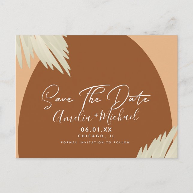 Modern Boho Arch Bio Shape Pampa Save the Date Postkarte (Vorderseite)